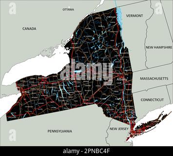 Hochdetaillierte New Yorker Straßenkarte mit Beschriftung. Stock Vektor