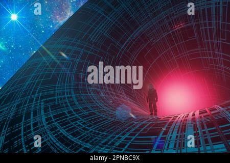 Astronauten-Raumfahrer passen zu Menschen Planet Weltraum-Shuttle-Station Raumschiff. Elemente dieses Bildes, bereitgestellt von der NASA. 3D Abbildung Stockfoto