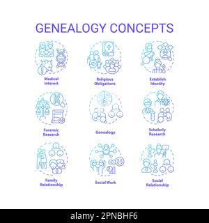 Symbolgruppe für blaue Verlaufssymbole der Genealogie Stock Vektor