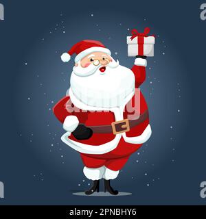 Der Weihnachtsmann Hält Die Geschenkbox Stock Vektor