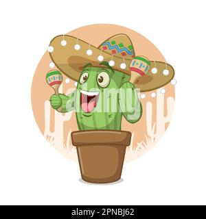 Cactus Cartoon Character Sombrero Kappe Stock Vektor