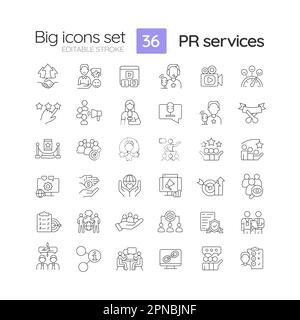 Lineare Symbole für PR-Dienste festgelegt Stock Vektor