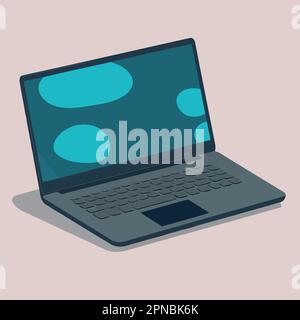 Öffnen Sie ein modernes Notebook mit einer minimalistischen Vektordarstellung in blauer Farbe Stock Vektor