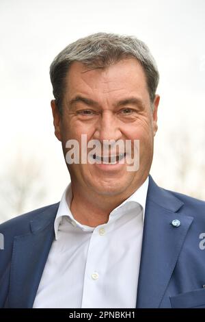 Markus Soeder beim Europameister von 'Disney100: The Exhibition“ auf der Olympiahalle am 17. April 2023 in München Stockfoto