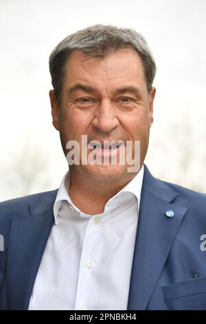 Markus Soeder beim Europameister von 'Disney100: The Exhibition“ auf der Olympiahalle am 17. April 2023 in München Stockfoto