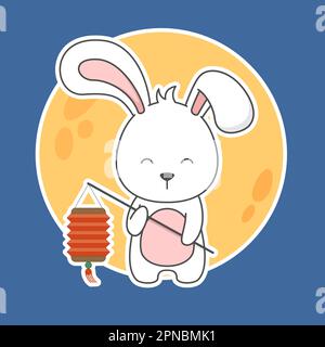 Süßes Herbstfest Hase Hase mit Laterne Stock Vektor