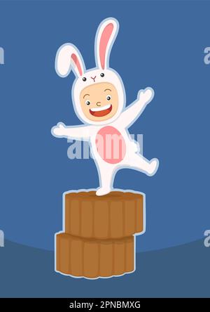 Süßes Kind im Kaninchenkostüm auf dem Mooncake-Festival im Herbst Stock Vektor