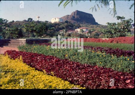 Kodaikanal ist eine Bergstadt im südindischen Bundesstaat Tamil Nadu. Es liegt in einem Gebiet mit Granitklippen, bewaldeten Tälern, Seen, Wasserfällen und grasbedeckten Hügeln. Die Stadt liegt 2.000 Meter über dem Meeresspiegel und umringt den von Menschenhand geschaffenen, sternförmigen Kodaikanal Lake, der von immergrünen Wäldern umgeben ist. Ruderboote können gemietet werden, und Wanderer und Radfahrer folgen dem 5k Lake Road Pfad am Ufer. Stockfoto