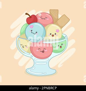 Kawaii-Eis In Der Schüssel Stock Vektor