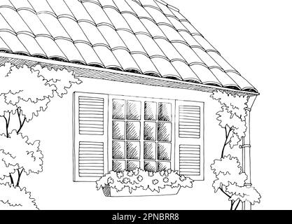 Vektor für die Darstellung der Zeichnung eines alten Fensters in Schwarz-Weiß Stock Vektor