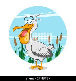 Cartoon Pelicans Vogel Mit Hintergrund Stock Vektor