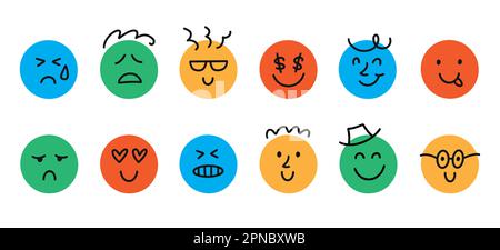 Lustige Emoji-Ikone, Emoticon Doodle Stellt Sich Emotionen Stock Vektor