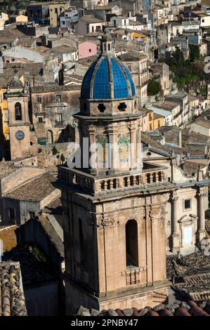 Ragusa Ibla, Glockenturm der Kirche San Filippo Neri, Provinz Ragusa, Sizilien, Italien, Europa; UNESCO-Weltkulturerbe Stockfoto