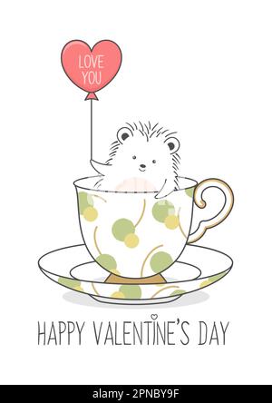 Süßer Igel Mit Liebesbrief Und Ballon Valentinstag Stock Vektor