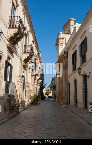 Das Dorf Scicli, Via Mormina Penna, Provinz Ragusa, Sizilien, Italien, Europa; UNESCO-Weltkulturerbe Stockfoto