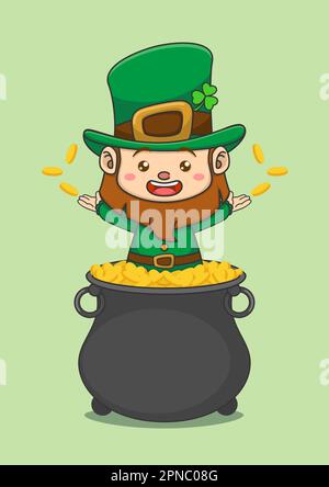 Süßer Leprechaun Mit Goldtopf Stock Vektor