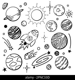 Space Motto Hand gezeichnetes Doodle Set Stock Vektor