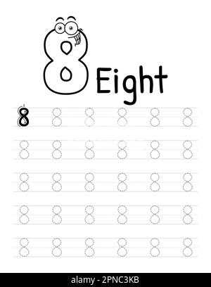 Number Tracing Interior Für Kinder. Untergeordnete Elemente Schreiben Arbeitsblatt. Hochwertige Vektorelemente. Stock Vektor