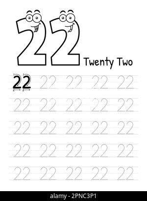Number Tracing Interior Für Kinder. Untergeordnete Elemente Schreiben Arbeitsblatt. Hochwertige Vektorelemente. Stock Vektor