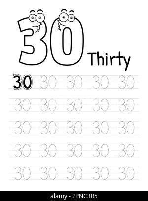 Number Tracing Interior Für Kinder. Untergeordnete Elemente Schreiben Arbeitsblatt. Hochwertige Vektorelemente. Stock Vektor