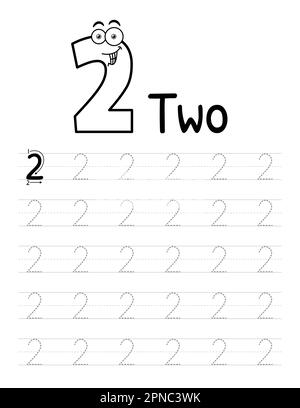 Number Tracing Interior Für Kinder. Untergeordnete Elemente Schreiben Arbeitsblatt. Hochwertige Vektorelemente. Stock Vektor