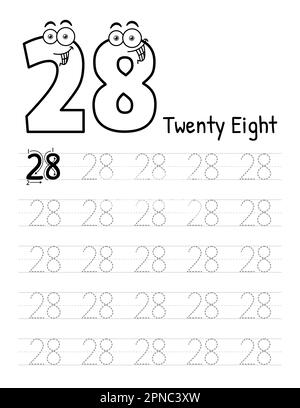 Number Tracing Interior Für Kinder. Untergeordnete Elemente Schreiben Arbeitsblatt. Hochwertige Vektorelemente. Stock Vektor