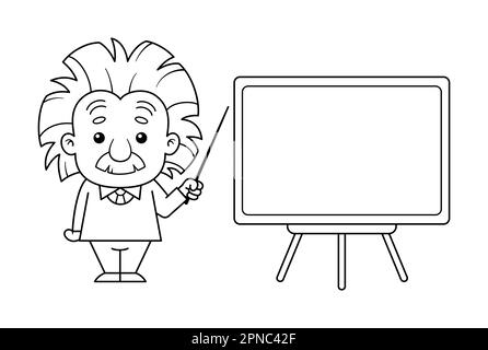 Schwarz-Weiß Albert Einstein Cartoon-Figur Mit Brett Stock Vektor