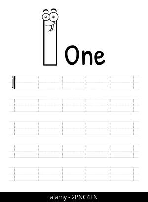 Number Tracing Interior Für Kinder. Untergeordnete Elemente Schreiben Arbeitsblatt. Hochwertige Vektorelemente. Stock Vektor