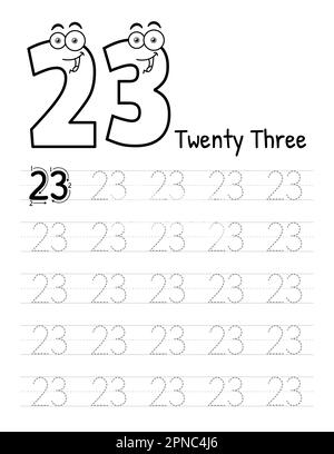 Number Tracing Interior Für Kinder. Untergeordnete Elemente Schreiben Arbeitsblatt. Hochwertige Vektorelemente. Stock Vektor