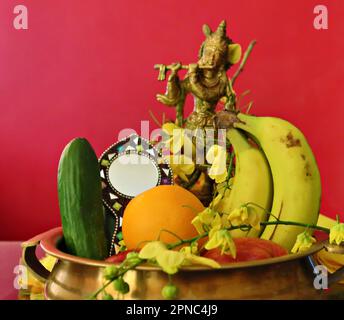 Happy Vishu/Vishu Kani/Malayalam Neujahr/Kerala Festival Stockfoto