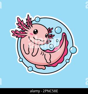 Niedliche Axolotl Cartoon-Figur Premium-Vektorgrafiken Im Sticker-Stil Stock Vektor