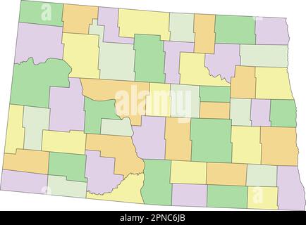 North Dakota - sehr detaillierte, bearbeitbare politische Karte. Stock Vektor