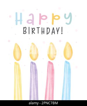 Eine Gruppe fröhlicher Geburtstagskerzen Happy birthday Aquarell Handmalerei Illustration für Grußkarten Idee. Stock Vektor