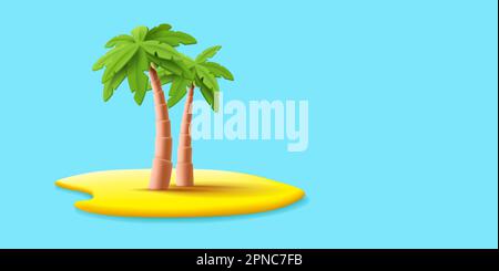 Tropische Insel, 3D Vektor von zwei Plams auf einem Stück Land im blauen, modernen Hintergrund Stock Vektor
