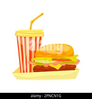 Cola- und Cheeseburger-Illustration im Cartoon-Stil. Bearbeitbares Vektorgrafikdesign. Stock Vektor