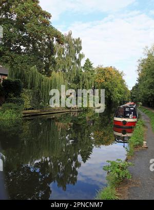 Schmales Boot auf dem Leeds und Liverpool Canal in Rufford nahe Southport Lancashire England Stockfoto