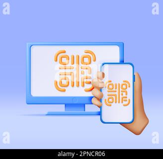 3D QR-Code-Symbol auf Smartphone in der Hand Stock Vektor