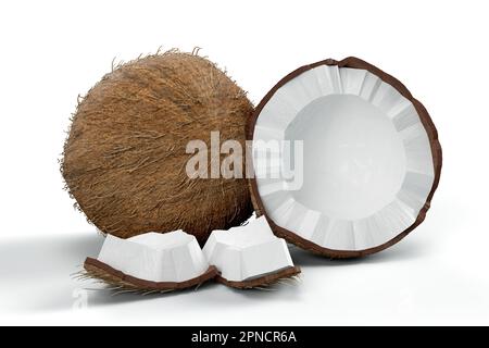 3D-Rendering - Kokosnuss isoliert auf weißem Hintergrund, hochauflösendes Bild Stockfoto
