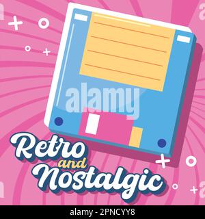 Isolierte farbige Vintage-Diskette Retro und nostalgischer Vektor Stock Vektor