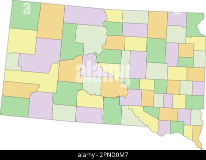 South Dakota - sehr detaillierte, bearbeitbare politische Karte. Stock Vektor