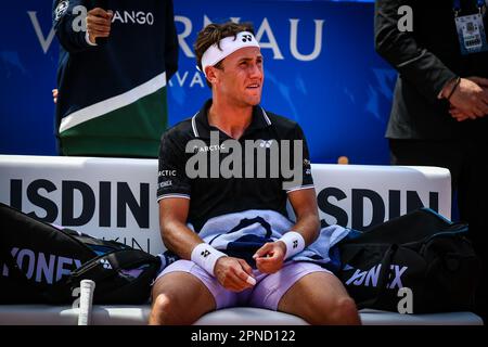 Barcelona, Spanien. 18. April 2023. Casper Ruud (Norwegen) und Ben Shelton (USA) treten am 4. Tag des ATP 500 Barcelona Open Banc Sabadell im Real Club de Tenis de Barcelona am 18. April 2023 in Barcelona, Spanien, gegeneinander an. (Foto/Felipe Mondino) Kredit: Unabhängige Fotoagentur/Alamy Live News Stockfoto