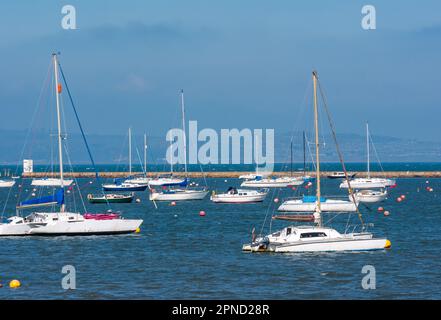 Granton Harbour, Edinburgh, Schottland, Vereinigtes Königreich, 18. April 2023. UK Weather: Der Hafen ist voller Yachten im sonnigen Frühlingswetter. Letzte Woche war der Hafen leer. Kredit: Sally Anderson/Alamy Live News Stockfoto