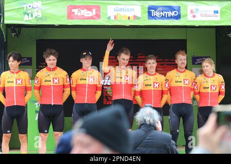 18. April 2023, Reith im Alpbachtal, Österreich; UCI-Tour des Alpenradrennens, zweite Etappe von Reith im Alpbachtal nach Ritten; Uno-X Pro Radteam Stockfoto