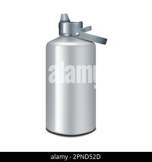 Leere, metallisolierte Wasserflasche mit Strohdeckel realistisches Vektormodell. Wiederverwendbarer Edelstahl-Transportkolben isoliert auf weißem Modell Stock Vektor