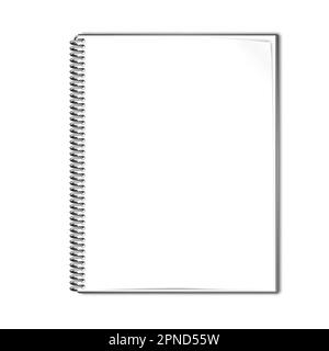 Offenes drahtgebundenes Notebook-Vektormodell. Spiralförmiger Notizblock, weißes Seitenmodell Stock Vektor