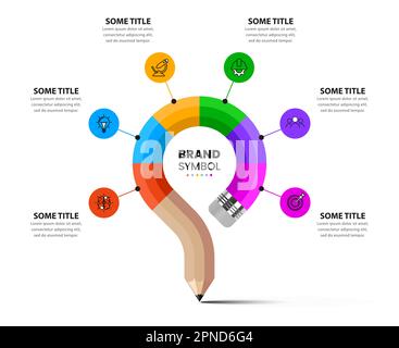 Infografik-Vorlage mit Symbolen und 6 Optionen oder Schritten. Bleistift. Kann für Workflow-Layout, Diagramm, Banner, webdesign verwendet werden. Vektorgrafik Stock Vektor