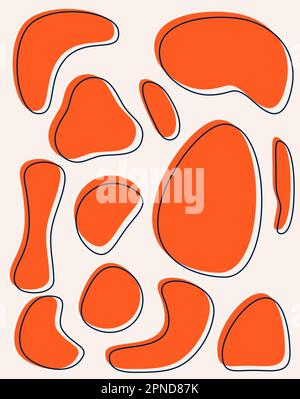 Minimalistischer Aufdruck mit geometrisch gewölbten Flecken. Vektorhintergrund. Orangefarbene geometrische Formen mit Kontur. Stock Vektor