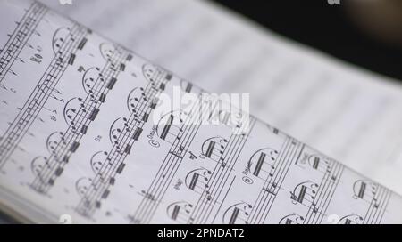 Notenblatt Hintergrundmusik Noten mit selektivem Fokus Stockfoto