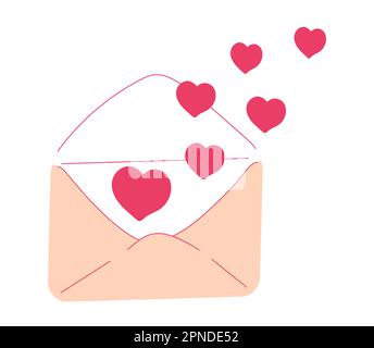 Umschlag mit Herzen. Korrespondenz zwischen Freunden oder Liebhabern. Romantische Grußkarte mit pinkfarbenem Umschlag. Stock Vektor