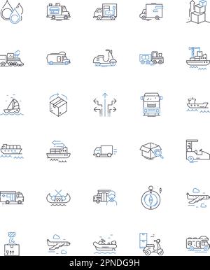 Symbolsammlung für Transportlinie. Versand, Transport, Transport, Transport, Lieferung, Verteilung, Frachtvektor und lineare Darstellung. Transit Stock Vektor